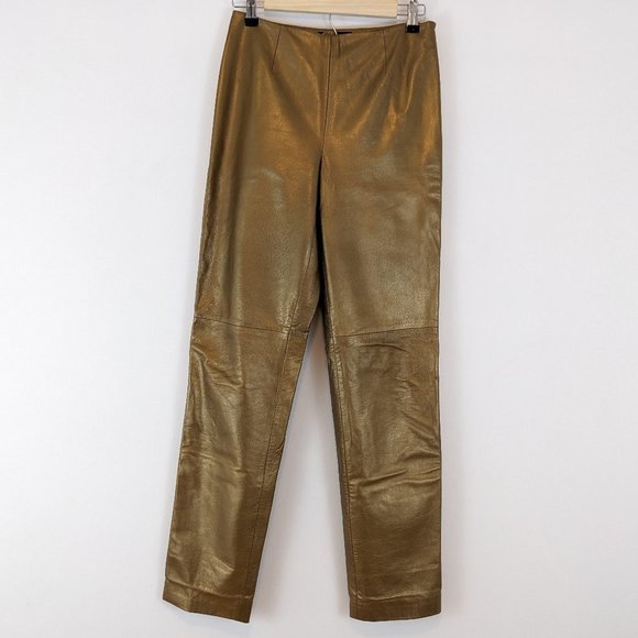 Champaign Gold 100% Lamb Leather Pants - Picture 2 of 13